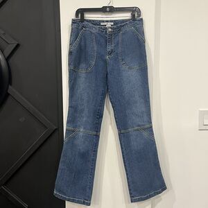 Vintage Y2K Adolfo Women’s Size 10 Flare Jeans Green Stitching